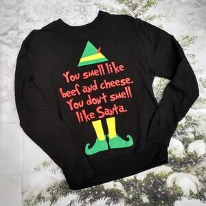 Elf Sweatshirt You Smell Like Beef Cheese Don't Smell Like Santa Black sz Small